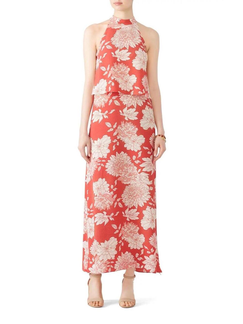 Waverly Grey Floral Halter Maxi Dress Size M